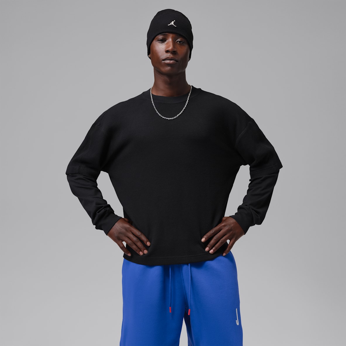 Jordan Brooklyn Sudadera de cuello redondo con diseño tipo waffle para hombre