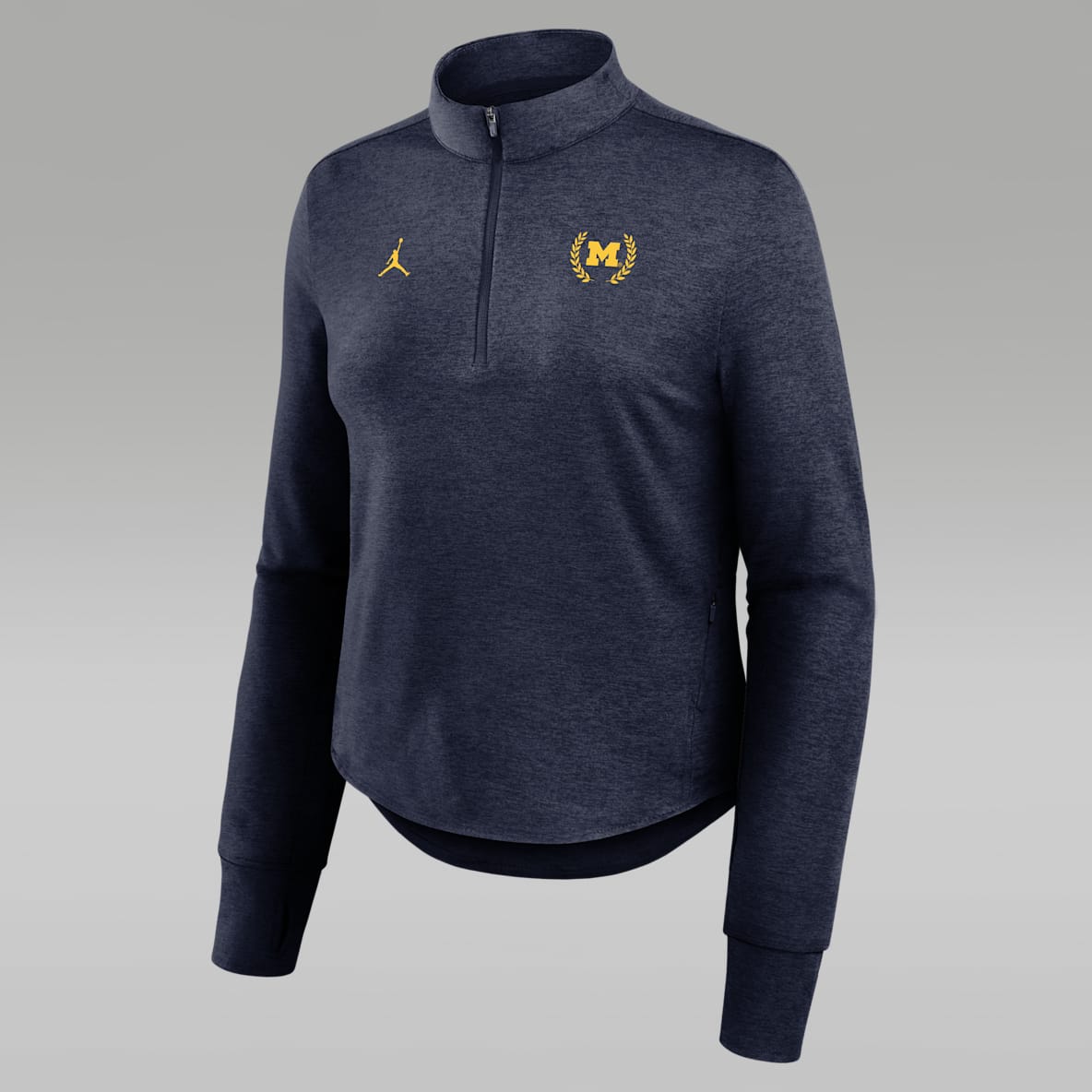 Michigan Swift Playera universitaria de medio cierre Dri-FIT marca Jordan para mujer