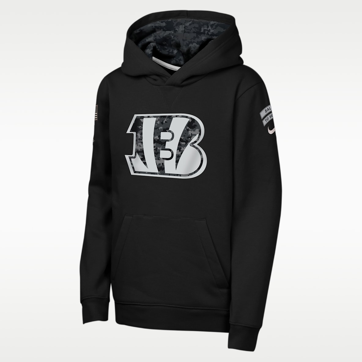 Cincinnati Bengals Salute to Service Sideline Club Sudadera con gorro sin cierre Nike de la NFL para niños talla grande