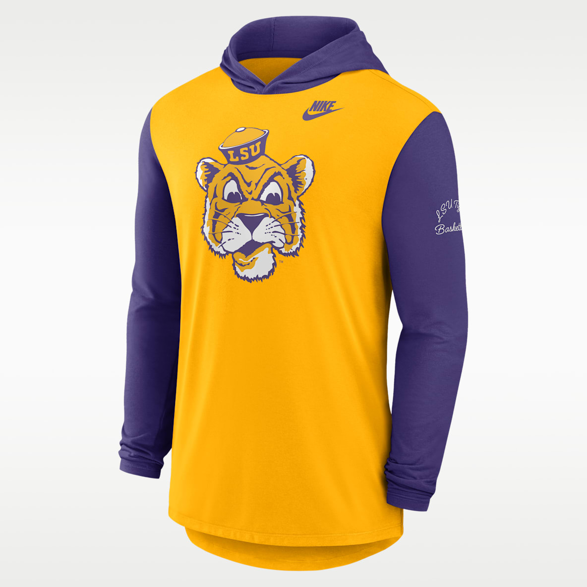 LSU Campus Legacy Playera de manga larga universitaria Nike Dri-FIT con gorro para hombre