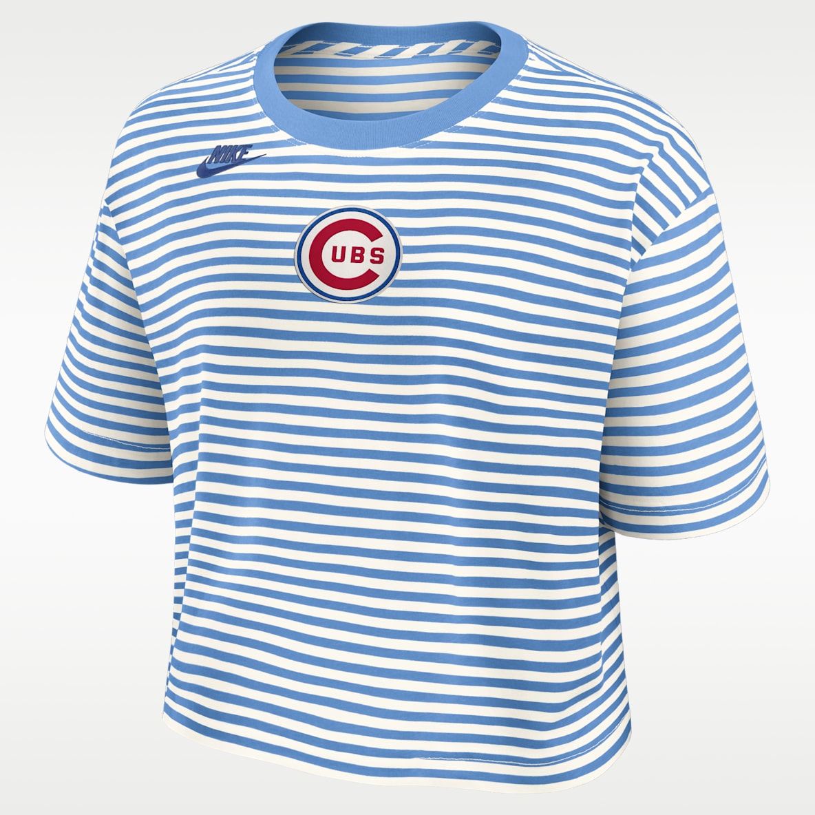 Chicago Cubs Cooperstown Logo Striped Playera Nike de la MLB cropped para mujer