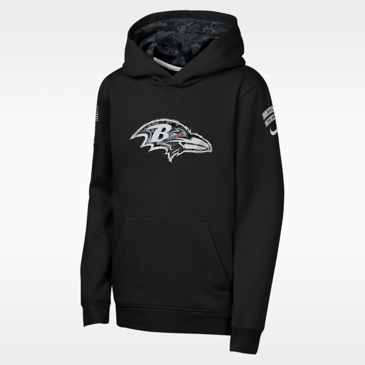 Baltimore Ravens Salute to Service Sideline Club Sudadera con gorro sin cierre Nike de la NFL para niños talla grande
