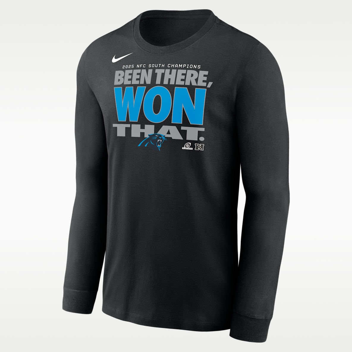 Carolina Panthers 2025 NFC South Champions Trophy Collection Men's Nike NFL Long-Sleeve T-Shirt