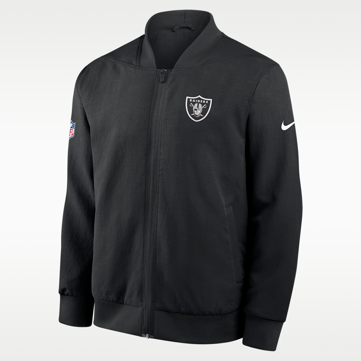 Las Vegas Raiders Sideline Chamarra bomber Nike de la NFL de cierre completo para hombre