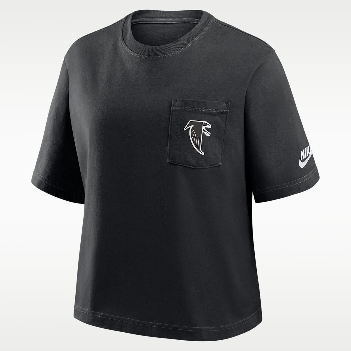 Atlanta Falcons Rewind Pocket Boxy Playera Nike de la NFL para mujer