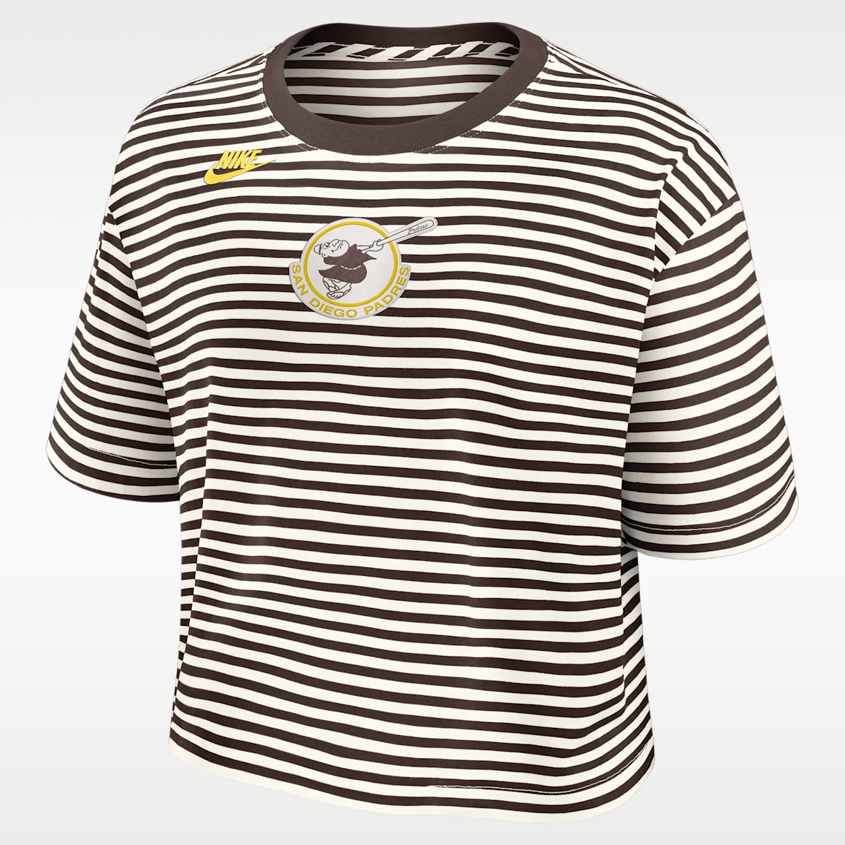 San Diego Padres Cooperstown Logo Striped Women's Nike MLB Cropped T-Shirt
