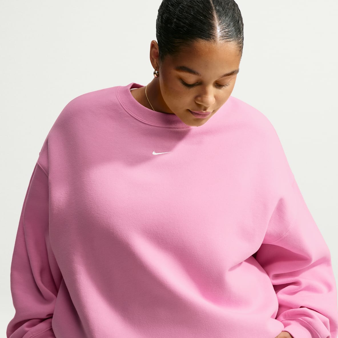 Nike Studio Fleece Medium Weight Sudadera oversized de cuello redondo de tejido Fleece para mujer (talla grande)