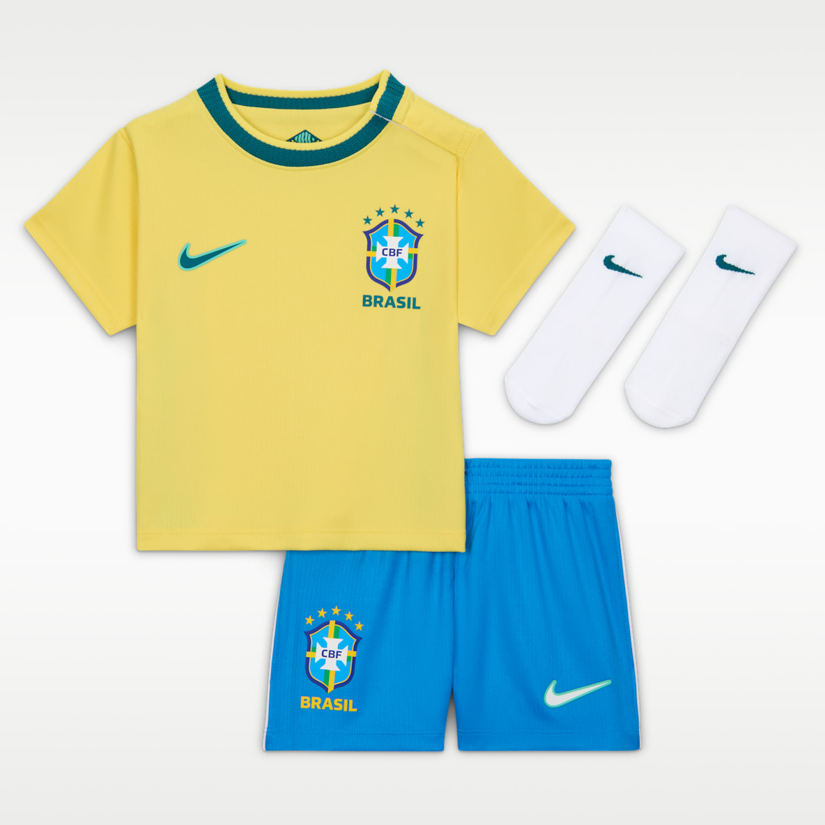 Domácí dres Brazílie Stadium 2026 Replika fotbalové trojdílné soupravy Nike pro kojence a batolata
