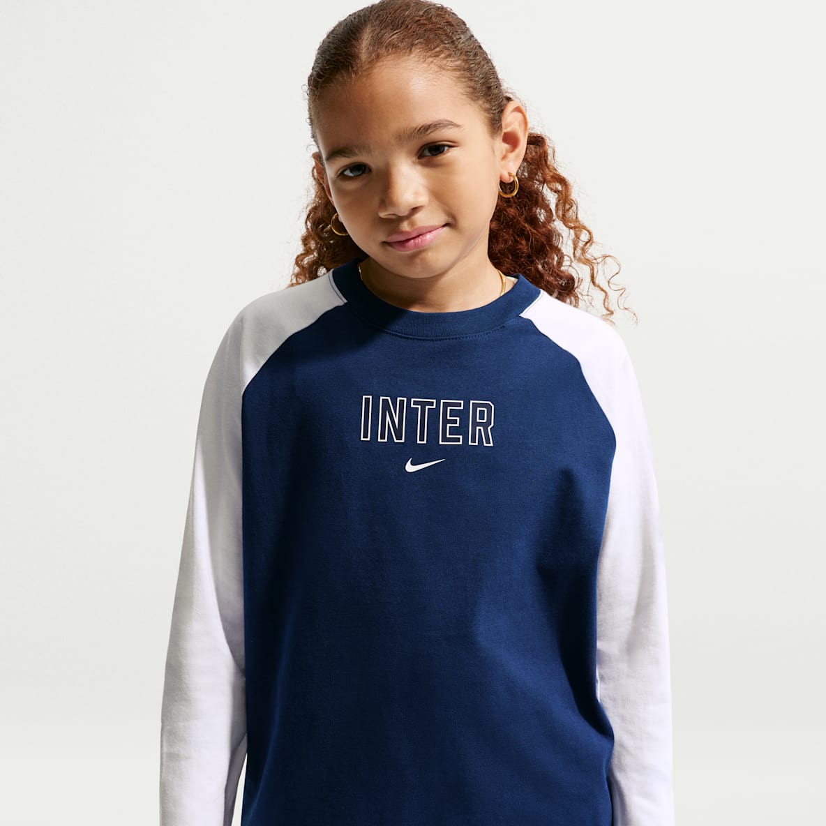 Inter Milan Langermet Nike-fotball-T-skjorte til store barn