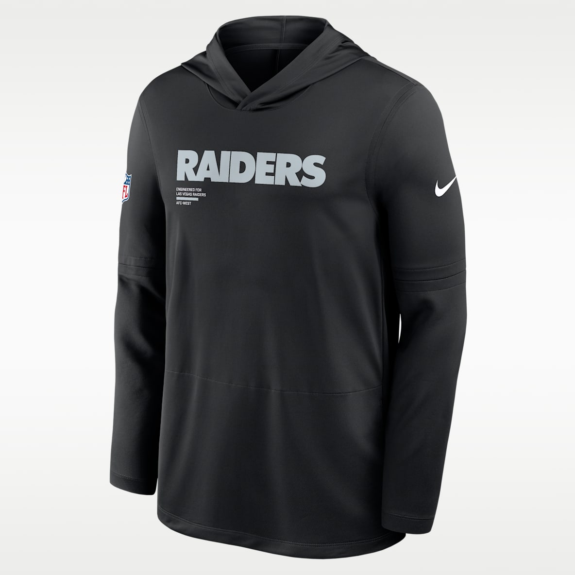 Las Vegas Raiders Pure Fury Sideline Playera de manga larga Nike Dri-FIT de la NFL con gorro para hombre