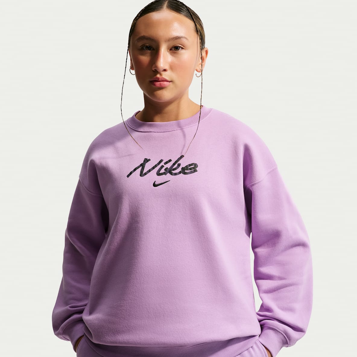 Nike Sportswear Studio Fleece Oversized sweatshirt med rund hals til større børn (piger)