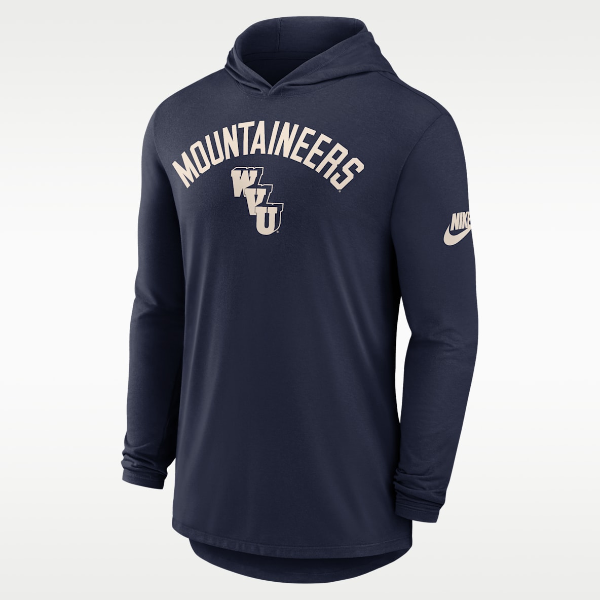 West Virginia Legacy Arch Playera universitaria Nike Dri-FIT con gorro de manga larga para hombre