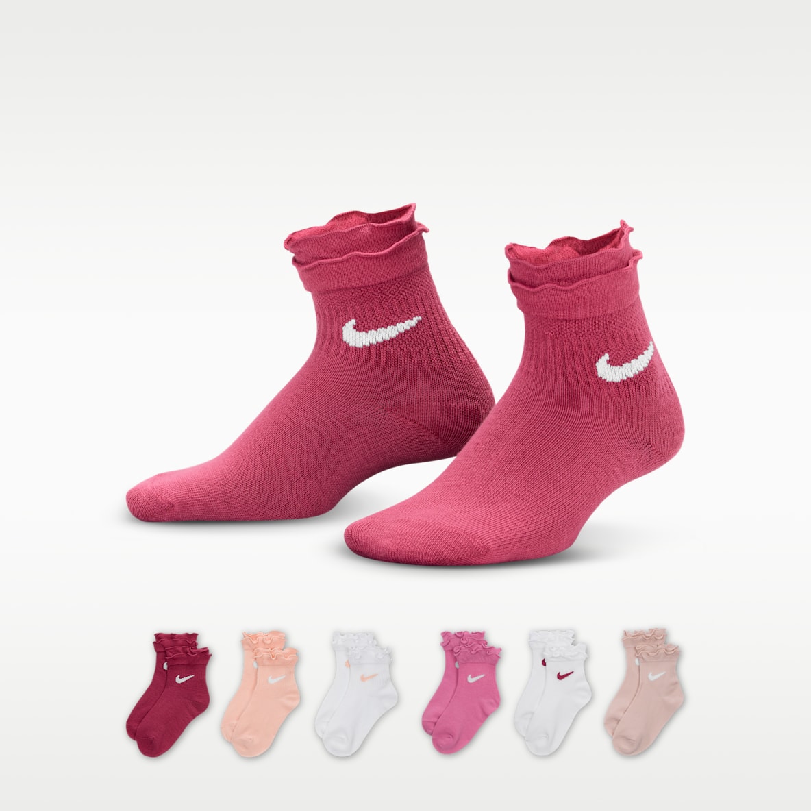 Nike Calcetines al tobillo con volados para niños talla pequeña (6 pares)