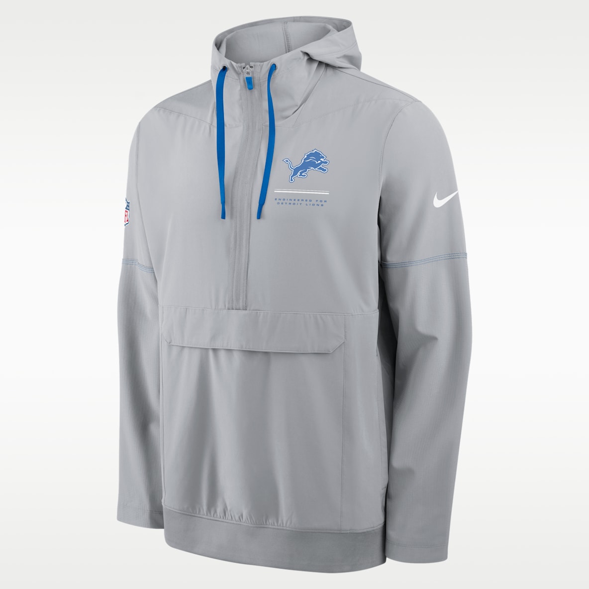 Detroit Lions Sideline Anorak Chamarra Nike de la NFL de medio cierre con gorro para hombre