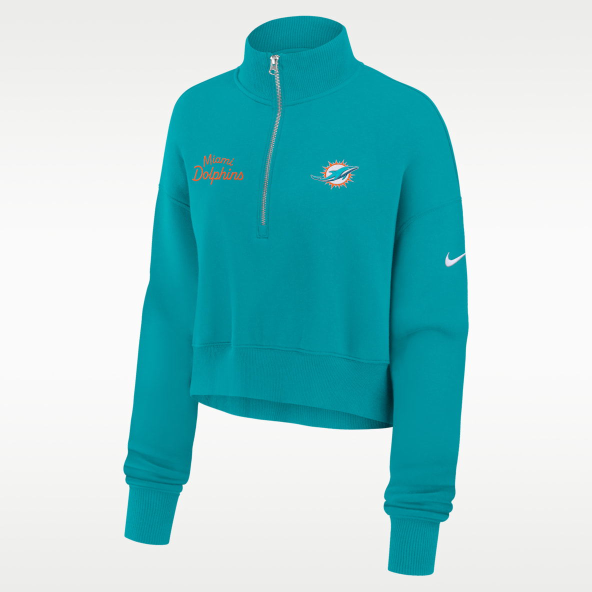 Miami Dolphins Phoenix Sudadera de cuello redondo Nike de la NFL cropped con cierre de 1/4 para mujer 