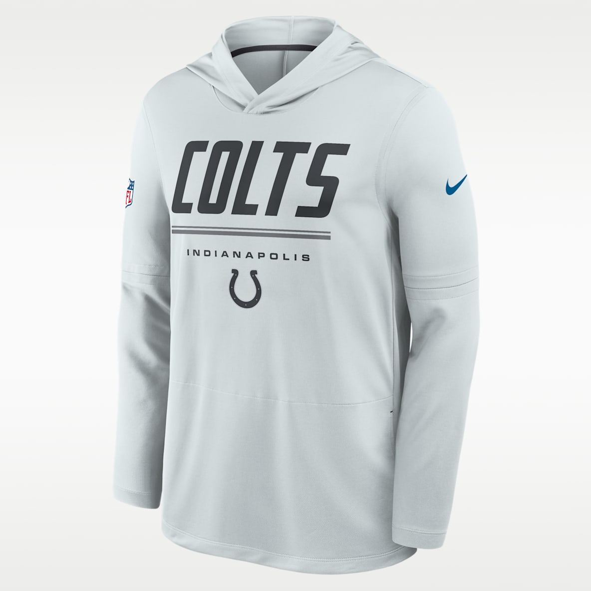 Indianapolis Colts Sideline Playera de manga larga Nike Dri-FIT de la NFL con gorro para hombre