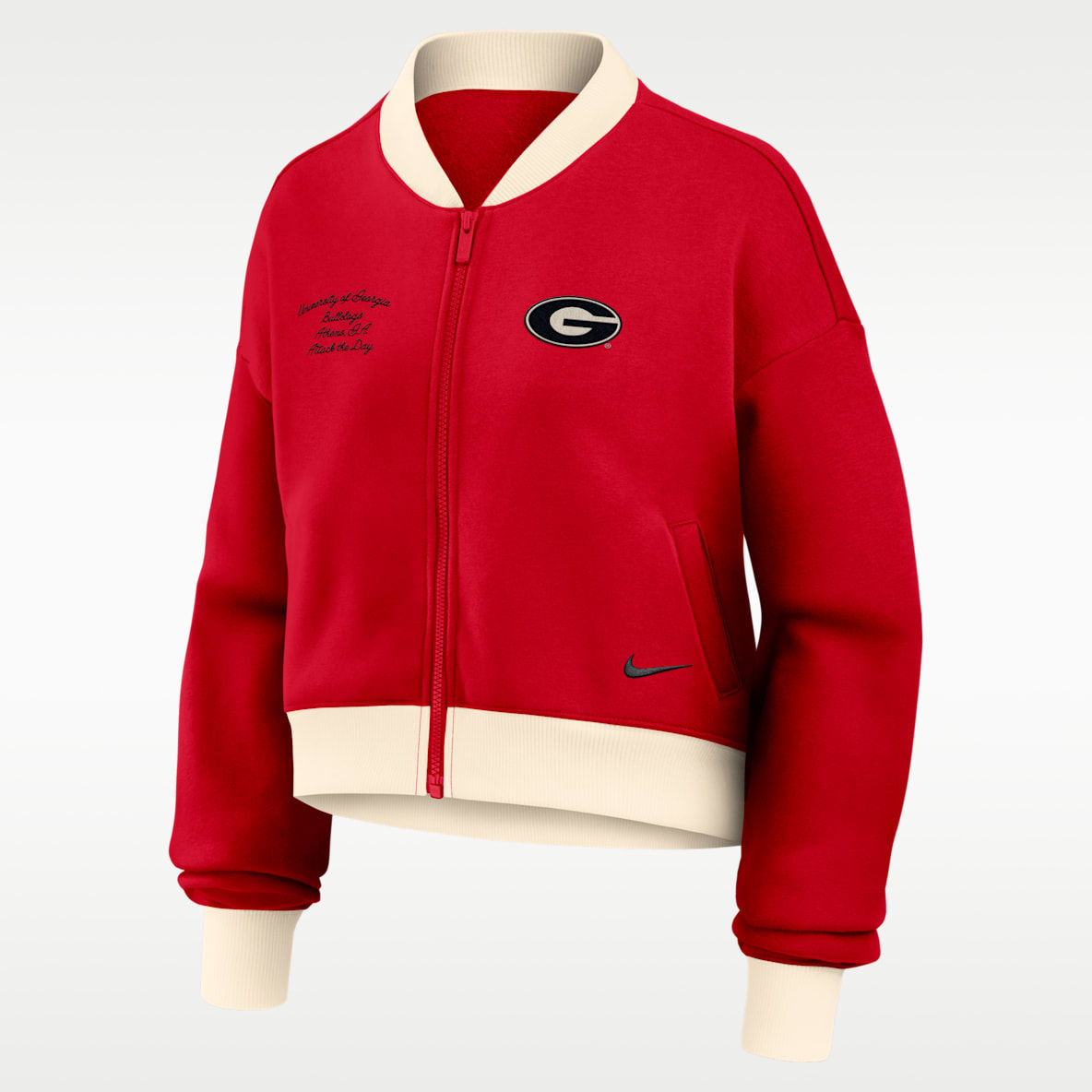 Georgia Academic Women's Nike College Oversized Cropped Full-Zip Bomber Jacket