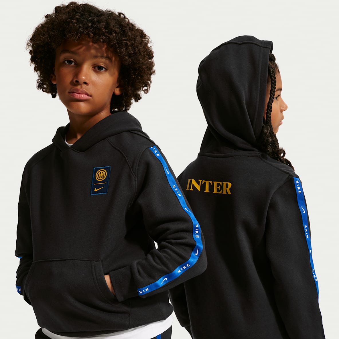 Inter Milan City Side Nike Football-hættetrøje i fleece til større børn