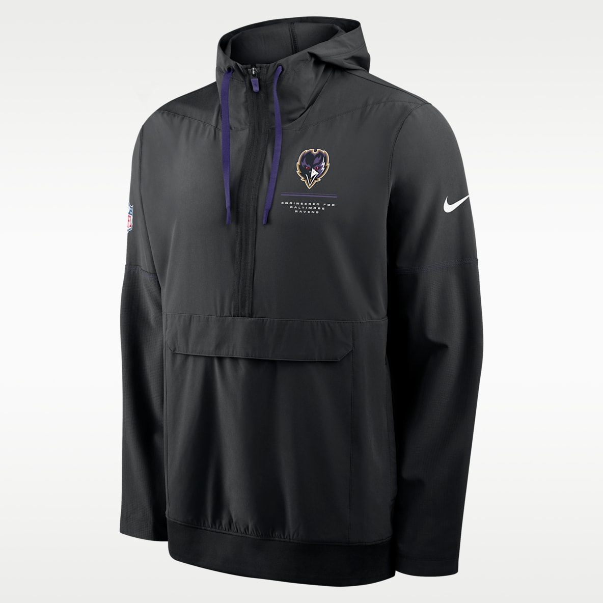 Baltimore Ravens Sideline Anorak Chamarra con gorro de medio cierre Nike de la NFL para hombre