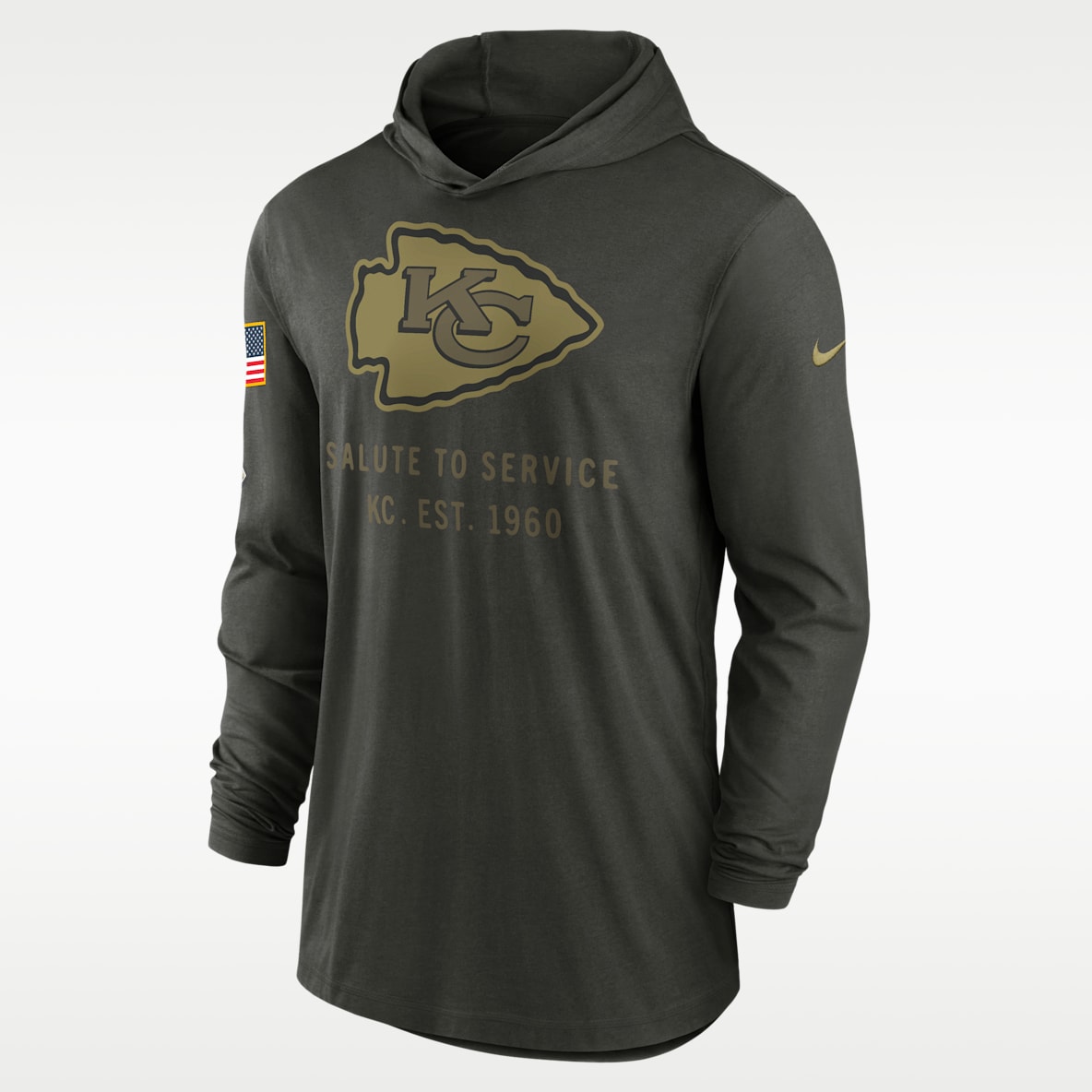 Kansas City Chiefs Salute to Service Sideline Playera de manga larga Nike Dri-FIT de la NFL con gorro para hombre