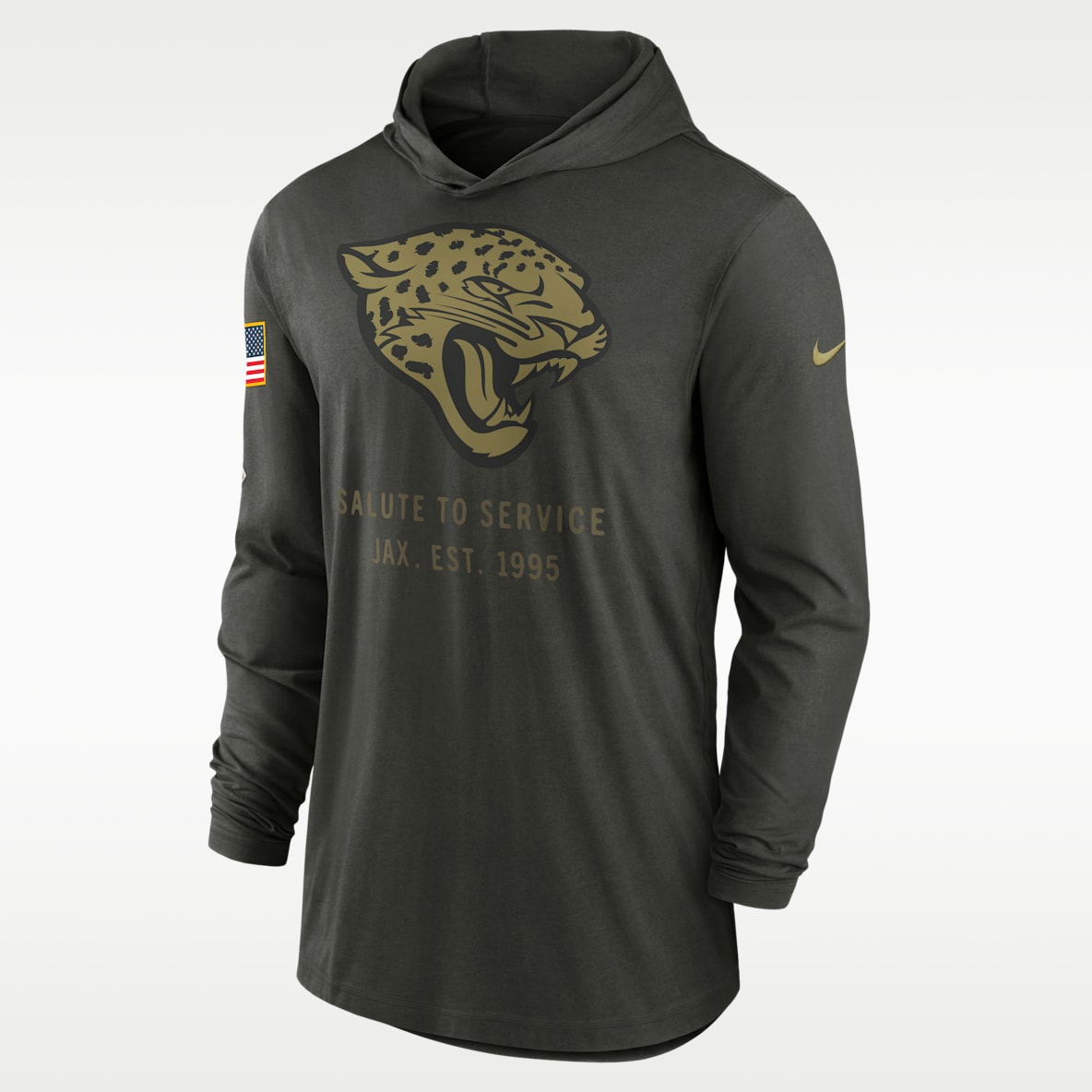 Jacksonville Jaguars Salute to Service Sideline Playera de manga larga Nike Dri-FIT de la NFL con gorro para hombre