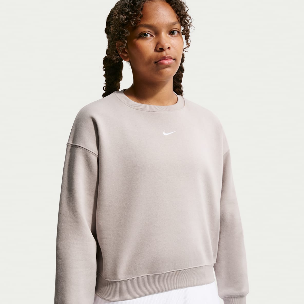 Nike Sportswear Studio Dessuadora de coll rodó de teixit Fleece i disseny quadrat - Nena