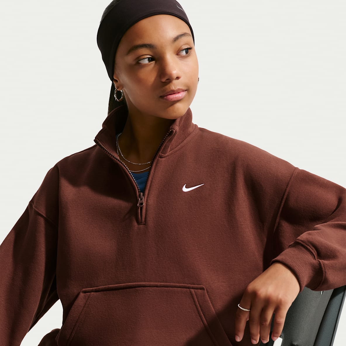 Nike Sportswear Studio Fleece Big Kids' (Girls') Oversized 1/4-Zip Top