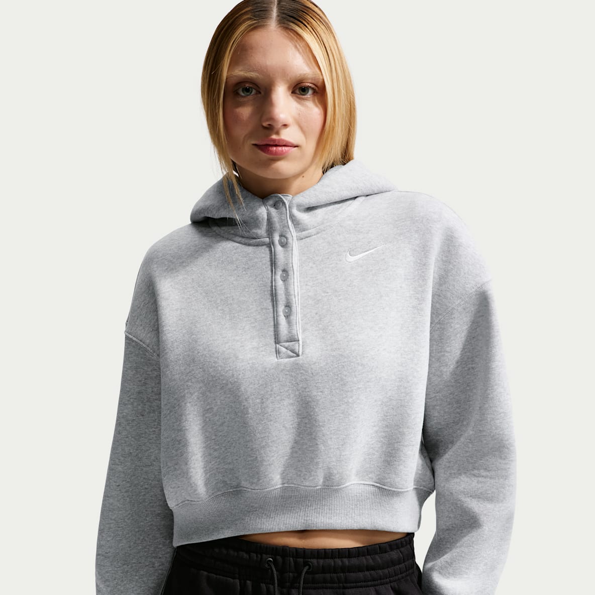 Nike Sportswear Phoenix Fleece Sudadera con gorro oversized cropped Henley para mujer