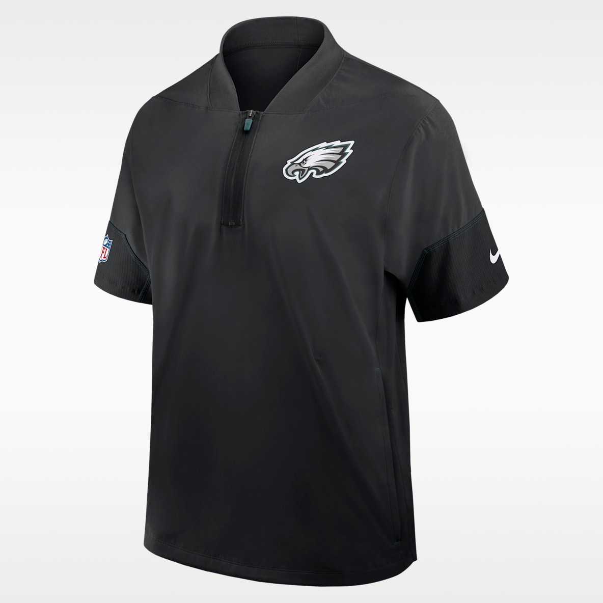 Philadelphia Eagles Sideline Coach Chamarra de manga corta Nike de la NFL con gorro de medio cierre para hombre