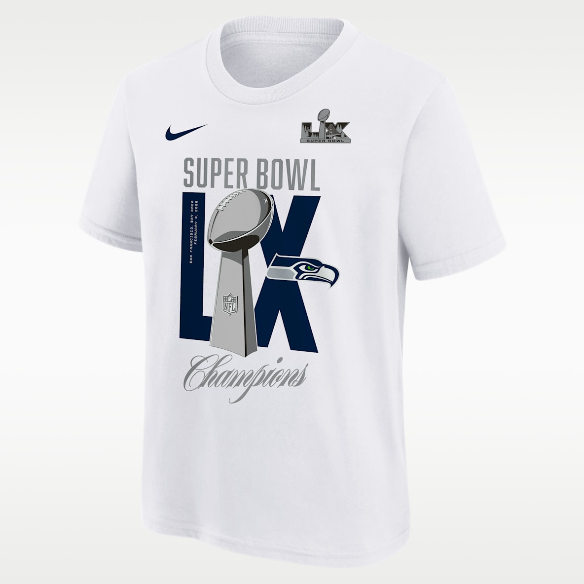 Seattle Seahawks Super Bowl LX Champions Lombardi Trophy Big Kid's Nike NFL T-Shirt