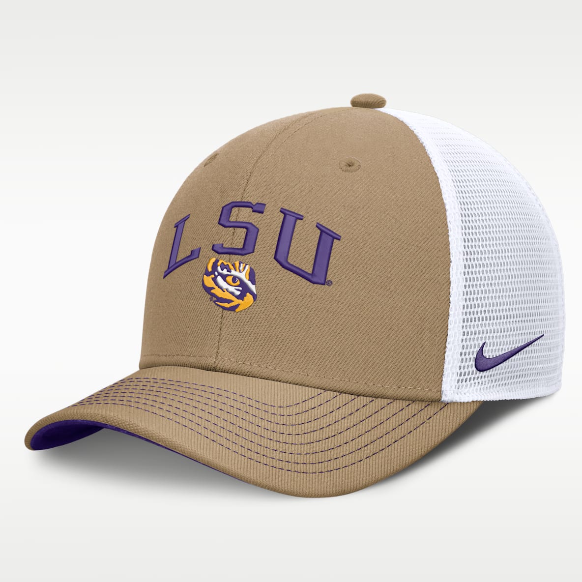 LSU Primetime Arched Men's Nike Dri-FIT College Trucker Adjustable Hat