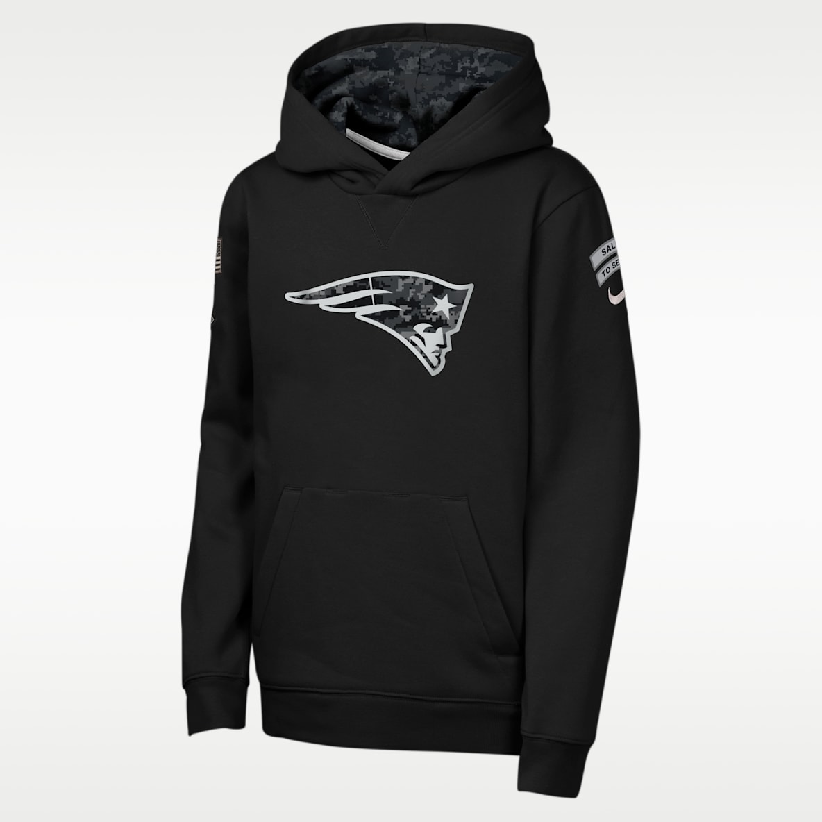 New England Patriots Salute to Service Sideline Club Sudadera con gorro sin cierre Nike de la NFL para niños talla grande