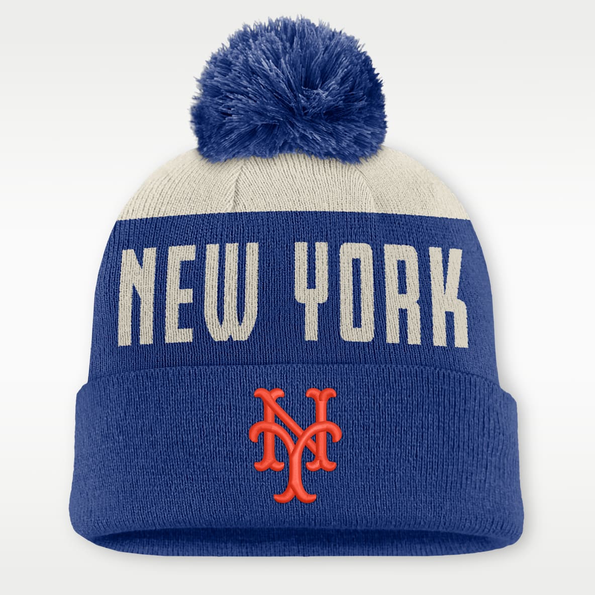 New York Mets Cooperstown Peak Gorro con dobladillo y pompón Nike de la MLB para hombre