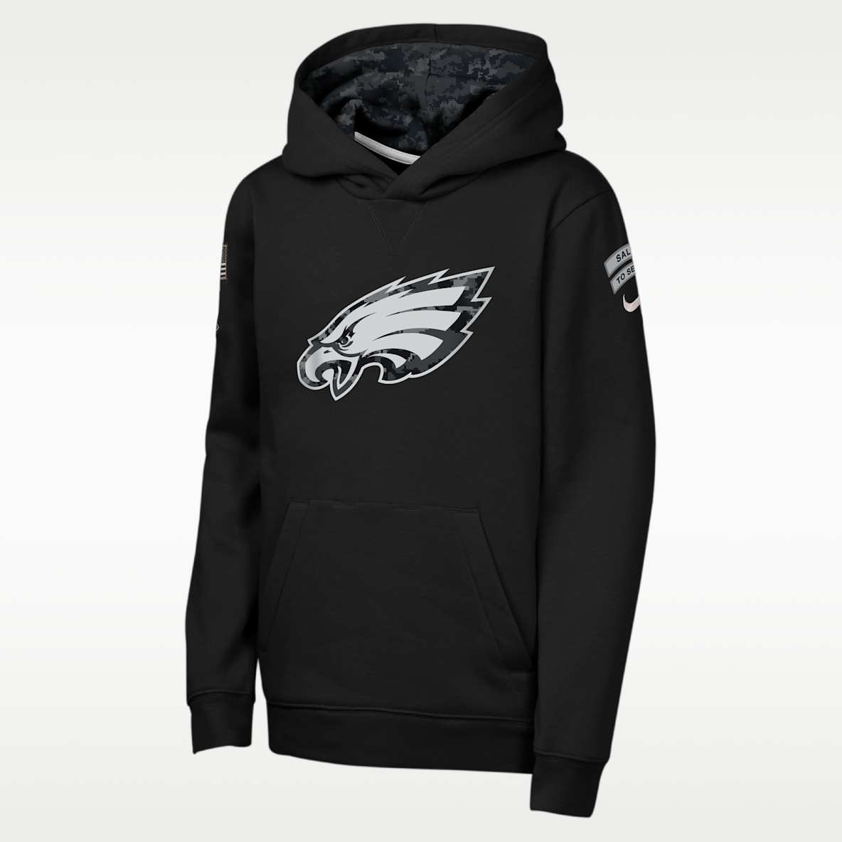 Philadelphia Eagles Salute to Service Sideline Club Sudadera con gorro sin cierre Nike de la NFL para niños talla grande