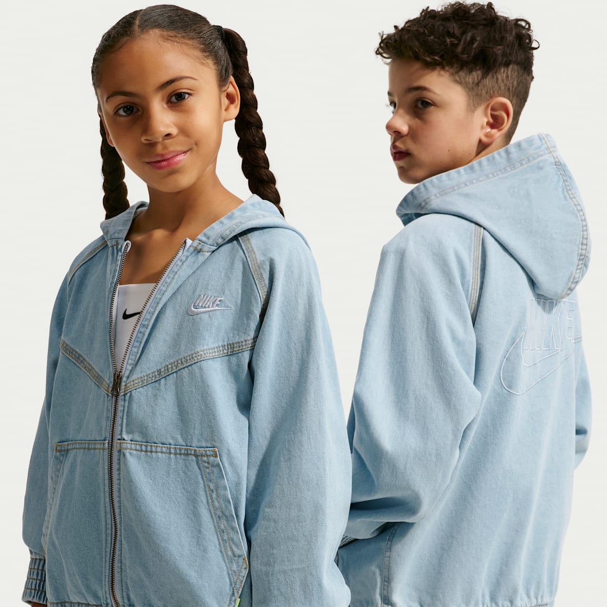 Nike Sportswear Collection Older Kids' Full-Zip Hooded Denim Jacket