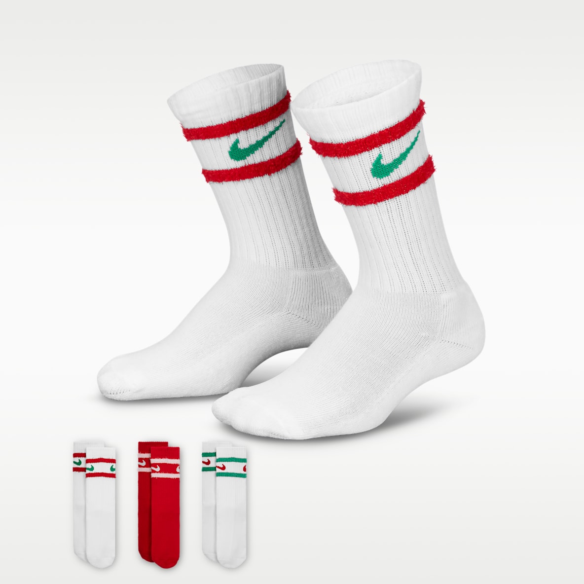 Nike Calcetas para niños talla pequeña Striped Feather (3 pares)