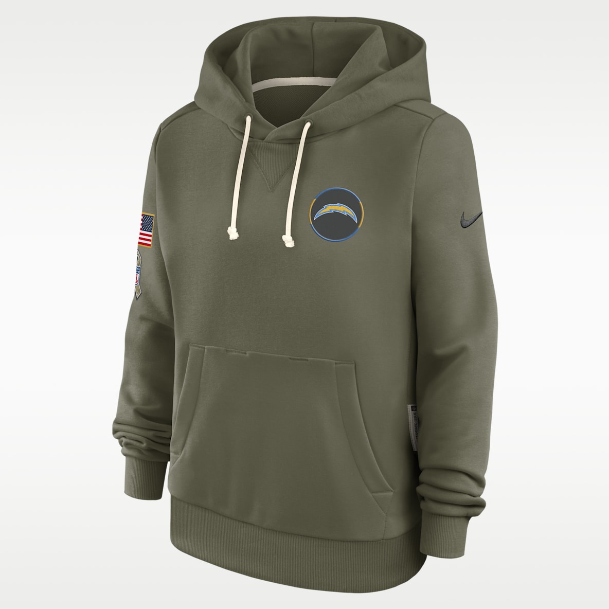 Los Angeles Chargers Salute to Service Sideline Sudadera con gorro sin cierre Nike Dri-FIT de la NFL para mujer