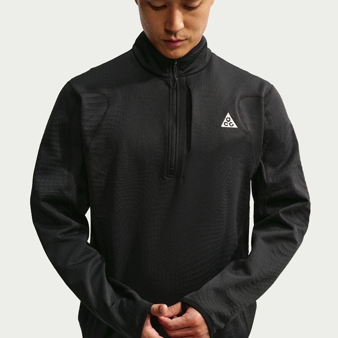 ACG '울프 그리드' 남성 써마 핏 하프집 하이킹 탑