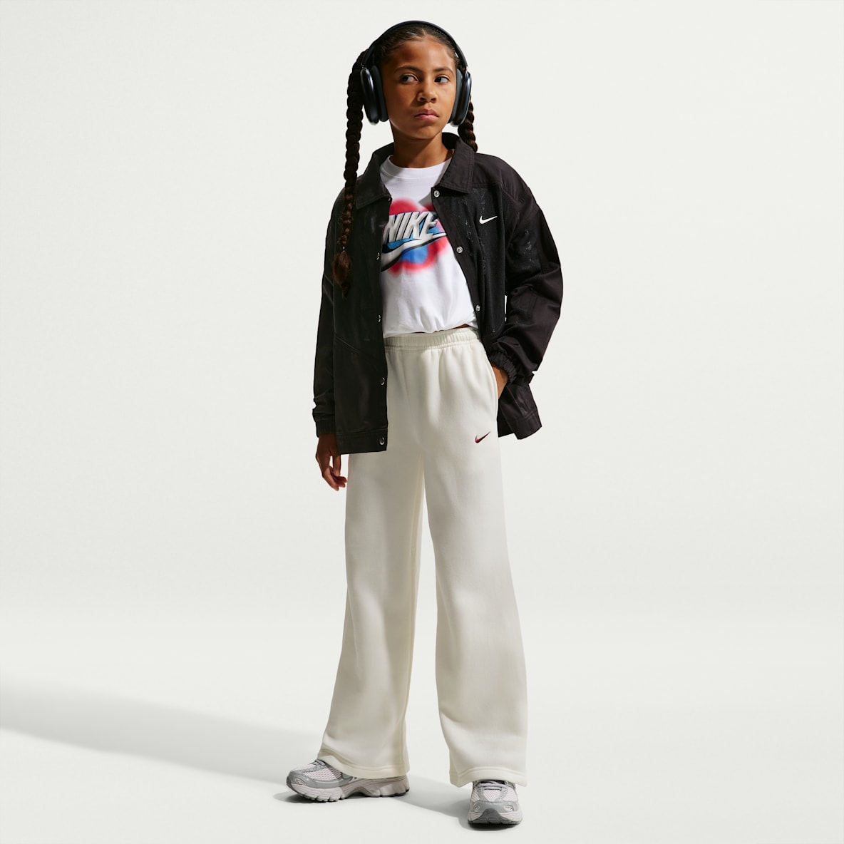 Nike Sportswear Studio Fleece Byxor med öppen fåll för tjejer