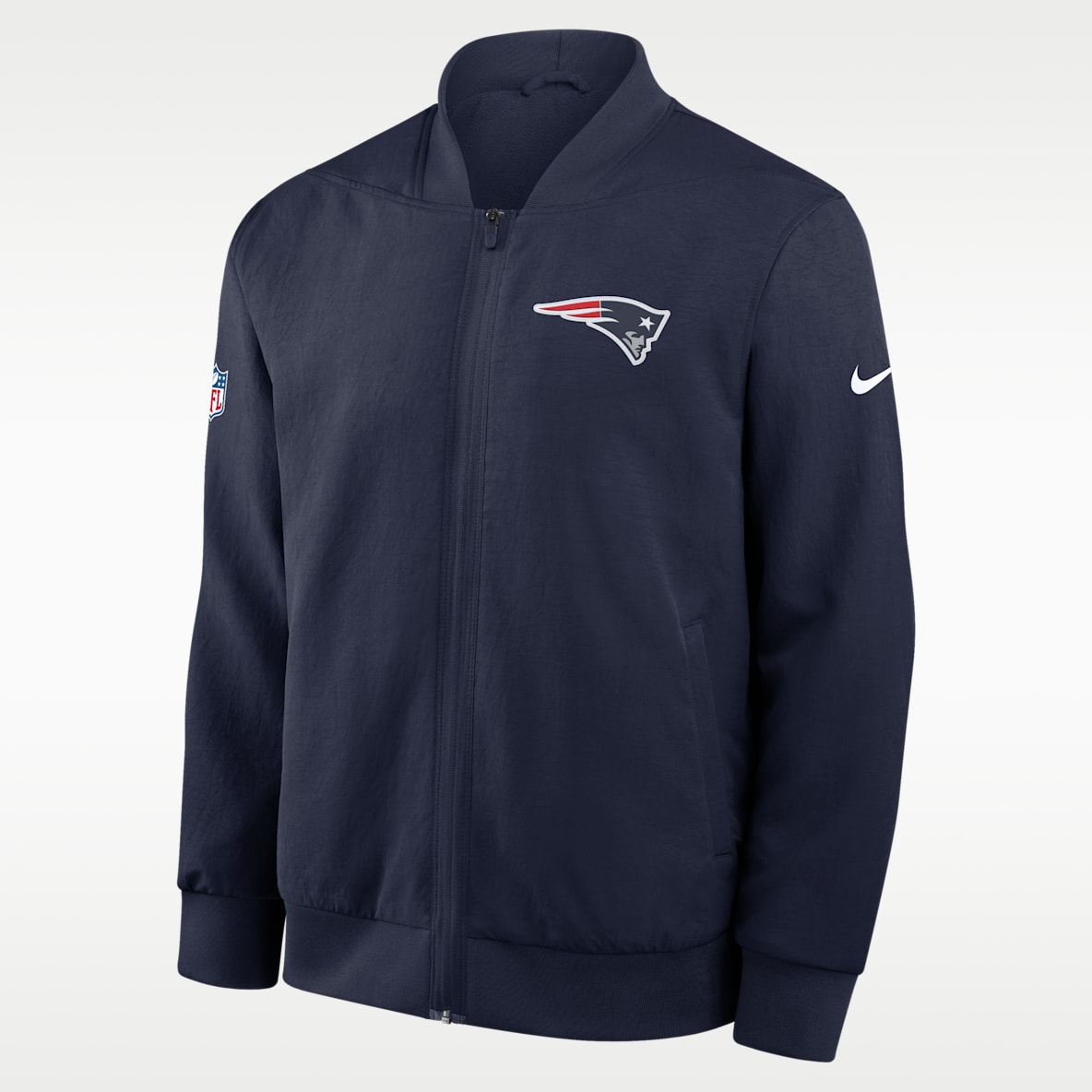 New England Patriots Sideline Chamarra bomber Nike de la NFL de cierre completo para hombre