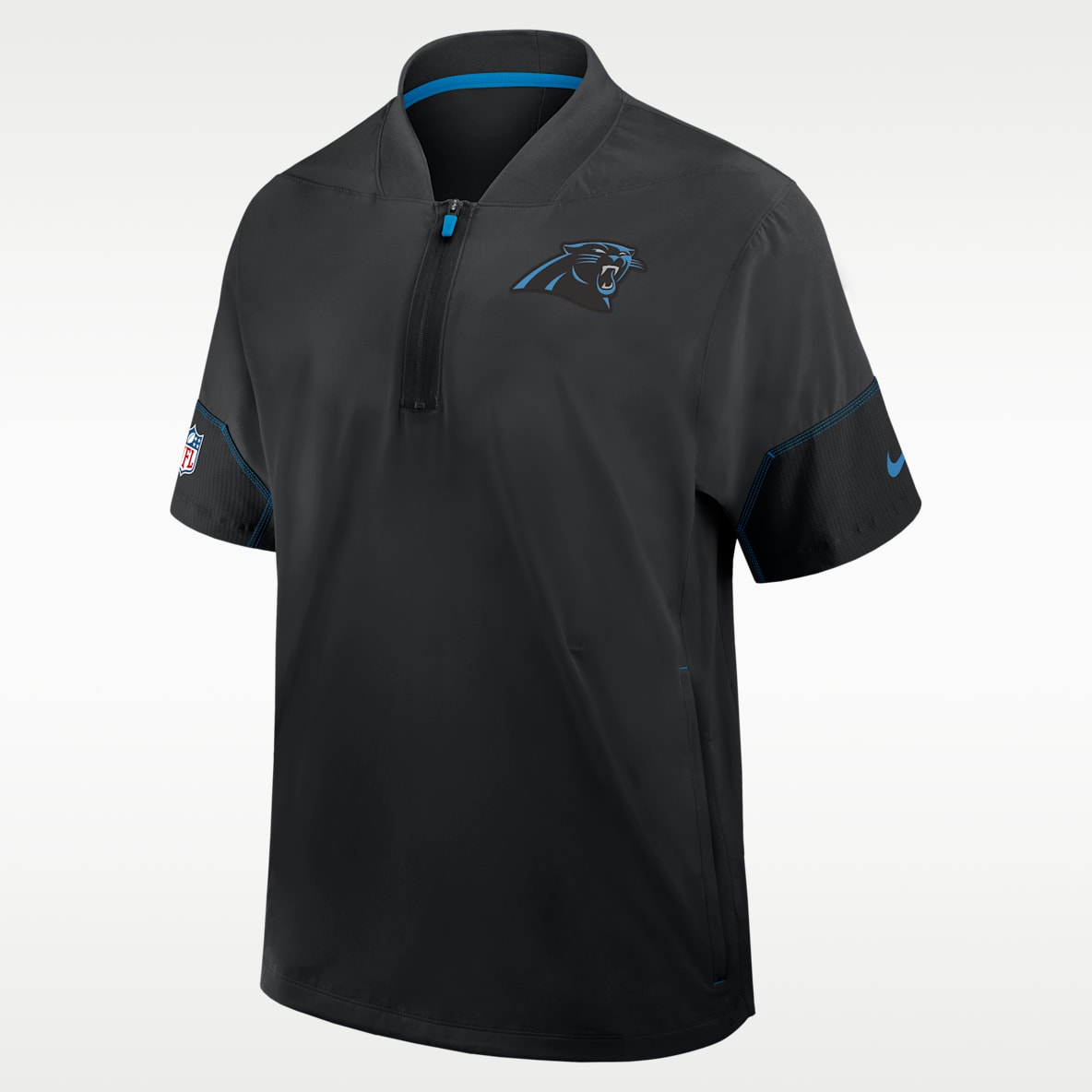 Carolina Panthers Sideline Coach Men's Nike NFL 1/2-Zip Short-Sleeve Hooded Jacket