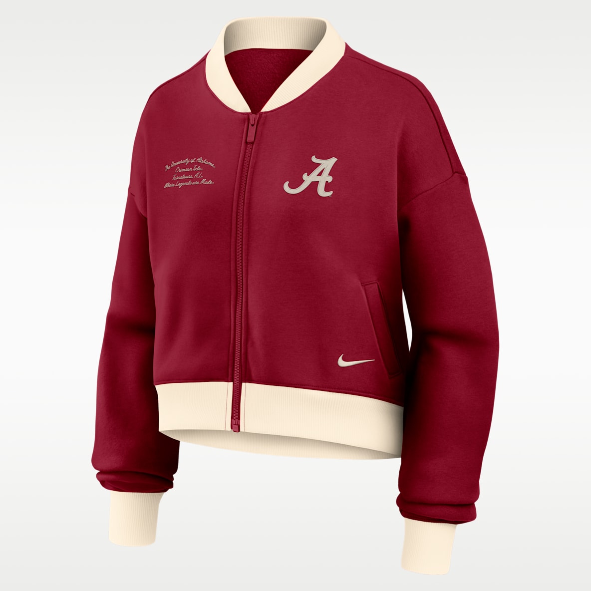 Alabama Academic Women's Nike College Oversized Cropped Full-Zip Bomber Jacket