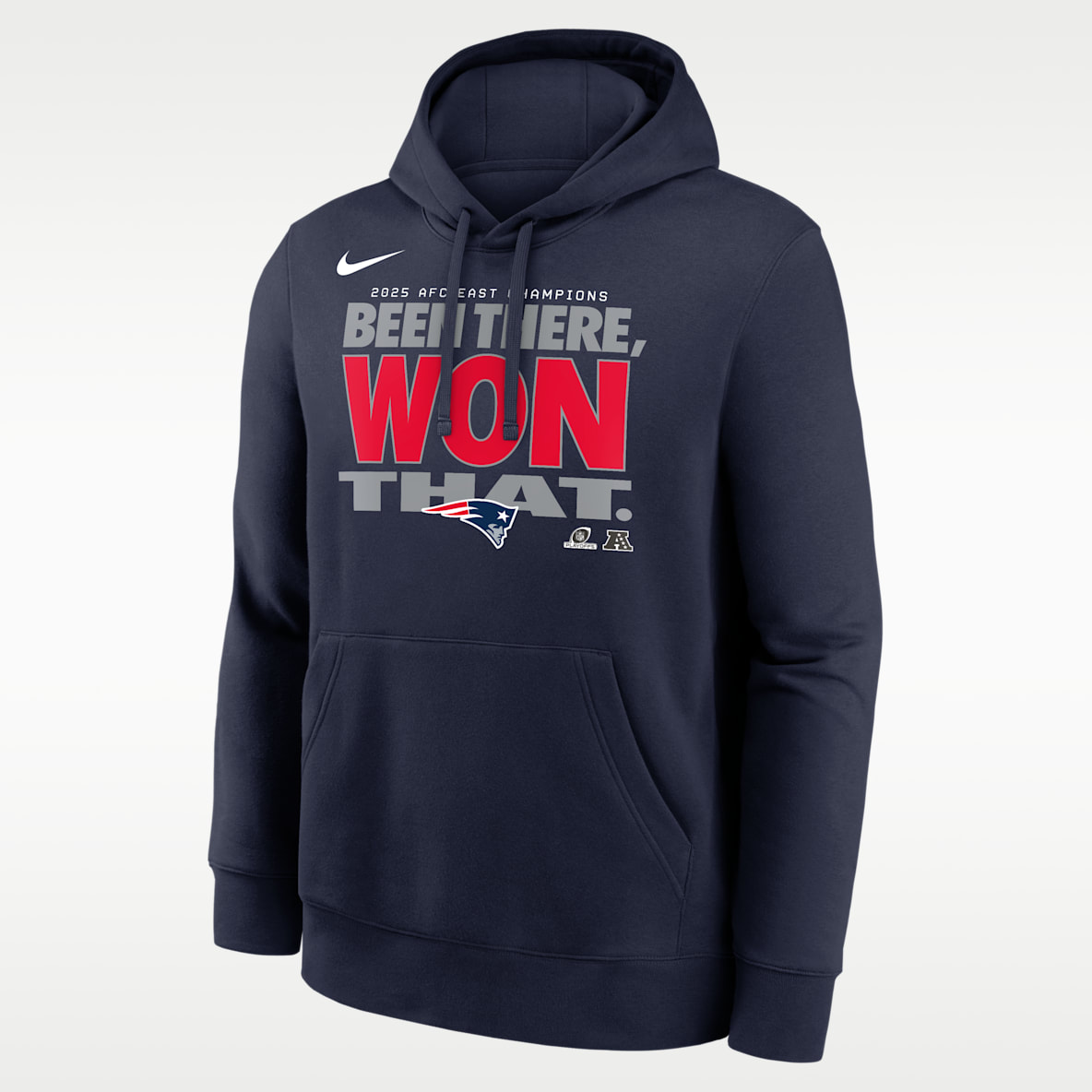 New England Patriots 2025 AFC East Champions Trophy Men's Nike NFL Pullover Hoodie