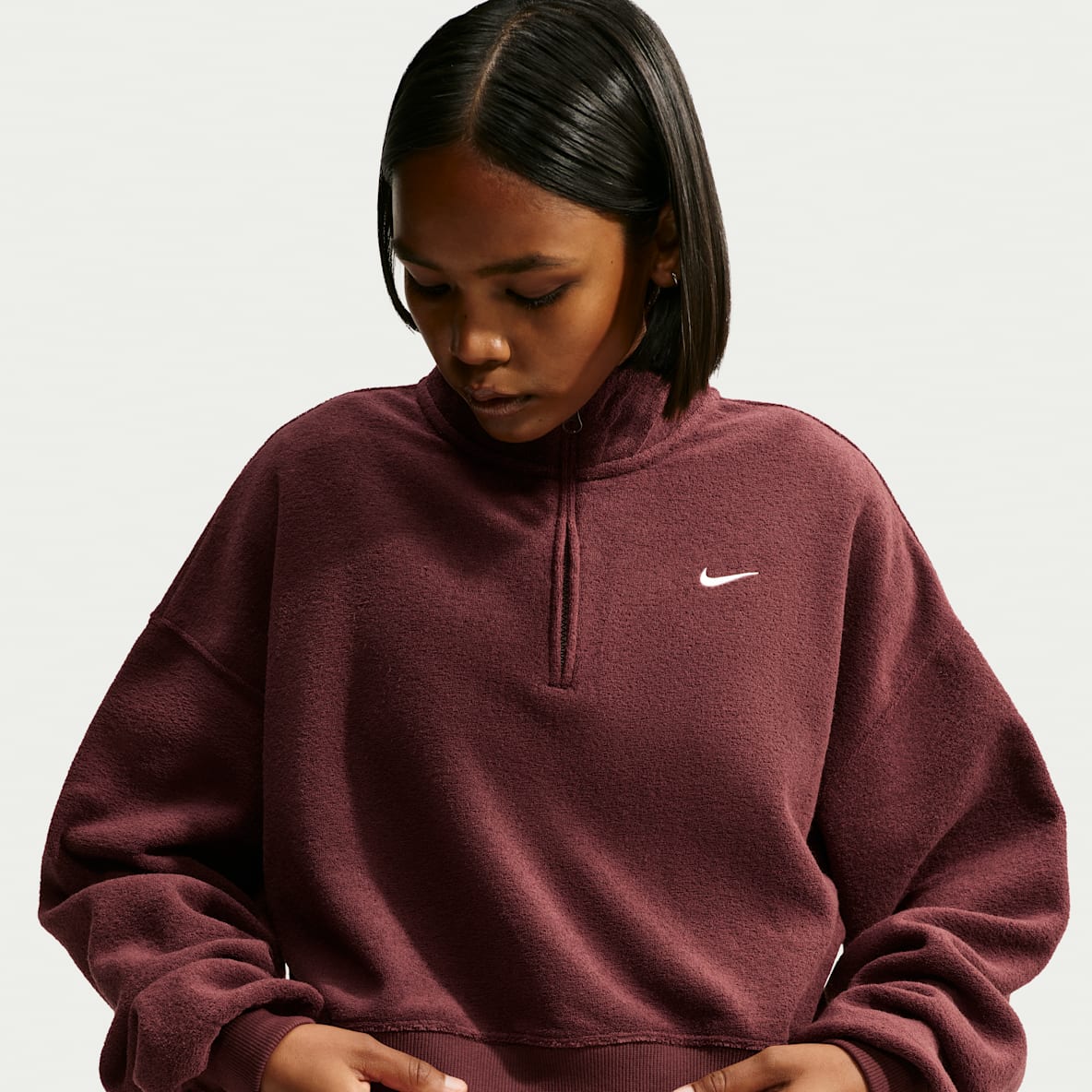 Nike Studio Fleece Medium-Weight Plush Top cropped oversized de cierre de 1/4 para mujer