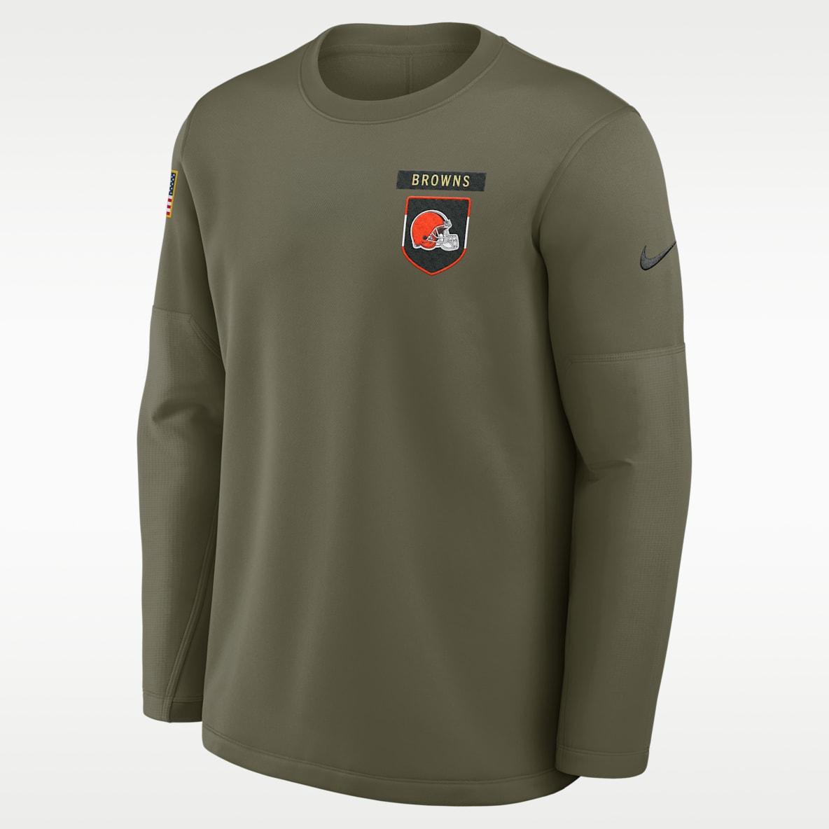Cleveland Browns Salute to Service Sideline Triumphant Win Coach Sudadera de cuello redondo sin cierre Nike de la NFL para hombre
