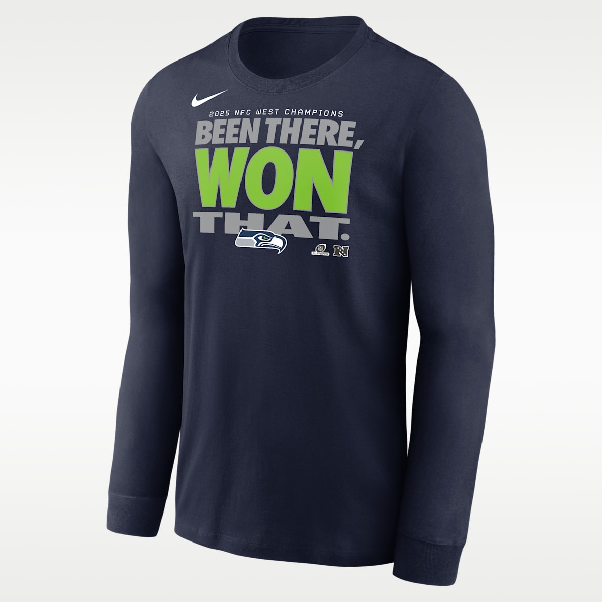 Seattle Seahawks 2025 NFC West Champions Trophy Collection Men's Nike NFL Long-Sleeve T-Shirt