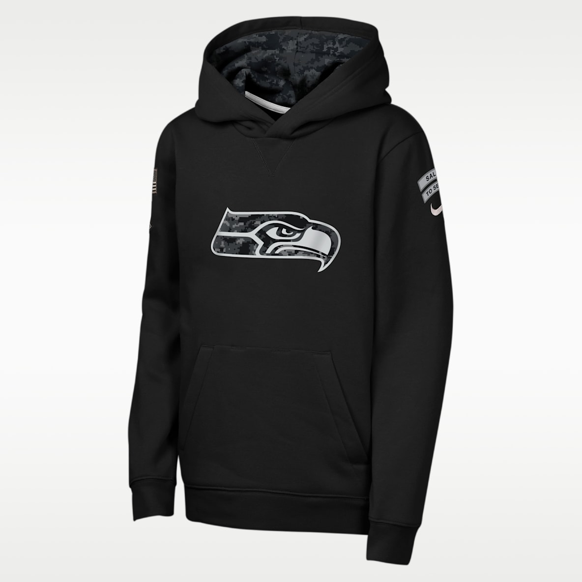 Seattle Seahawks Salute to Service Sideline Club Sudadera con gorro sin cierre Nike de la NFL para niños talla grande