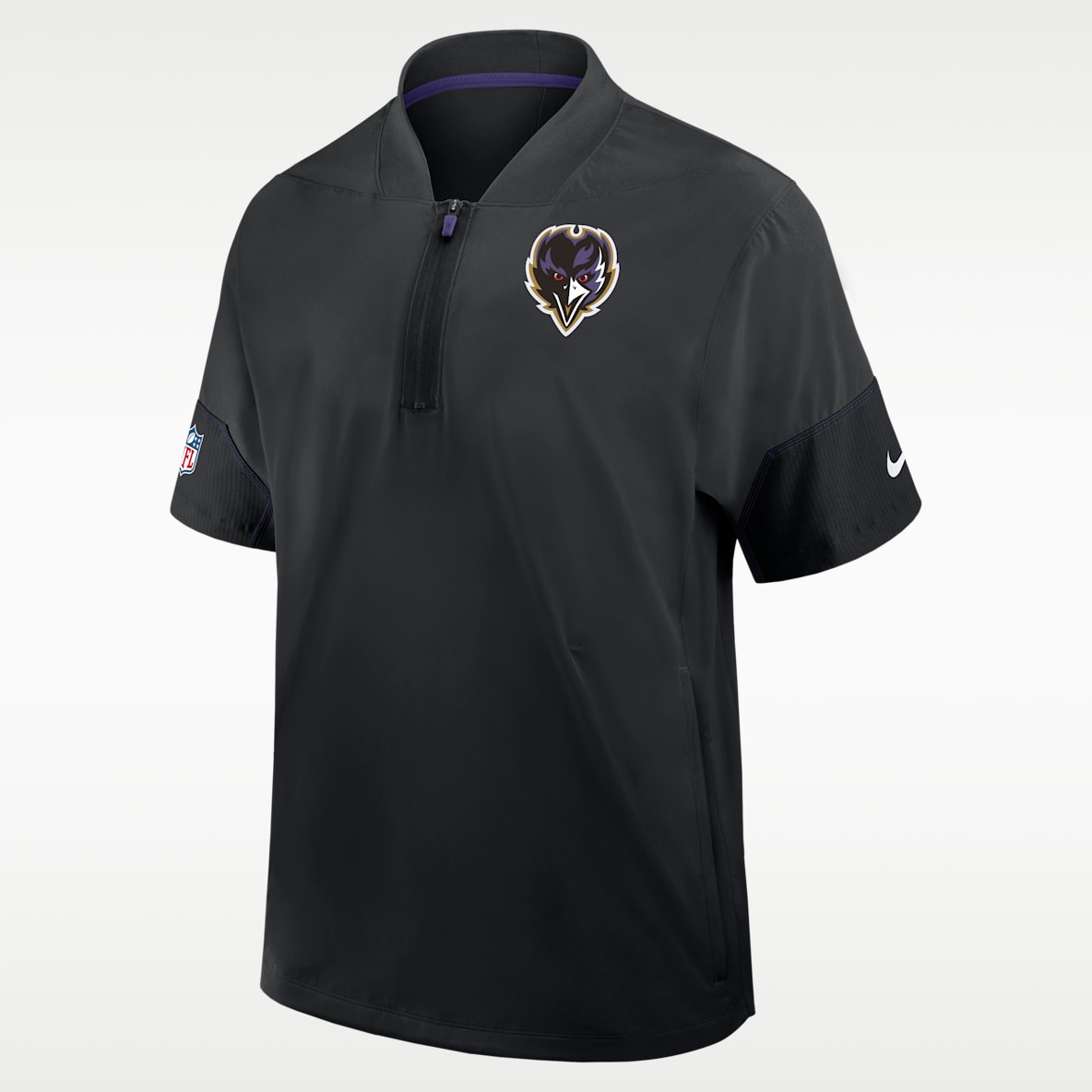 Baltimore Ravens Sideline Coach Men's Nike NFL 1/2-Zip Short-Sleeve Hooded Jacket