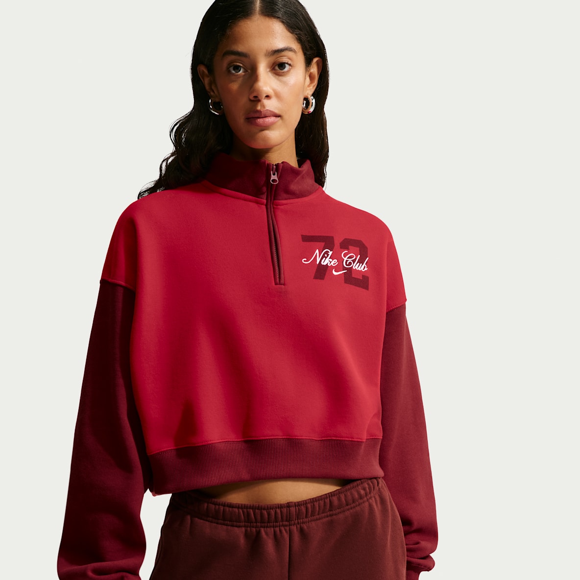 Mellomtykk Nike Studio Fleece  Oversized kort topp med 1/4-glidelås til dame 