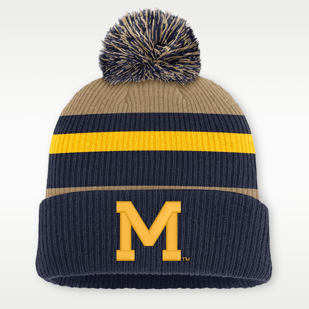 Michigan Legacy Striped Gorro con dobladillo y pompón universitario Nike para hombre